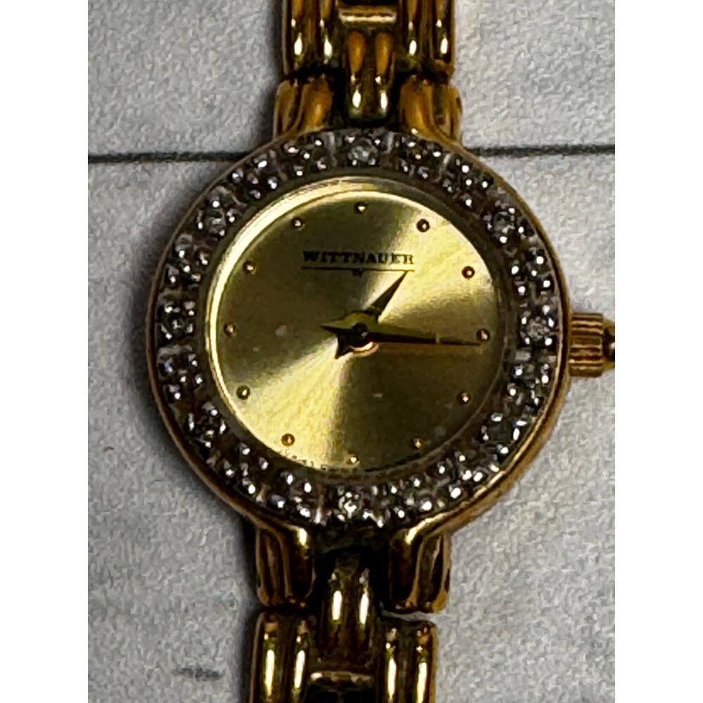 Gold Plated Case Wittnauer Gold Wristwatch With Crystal Bezel